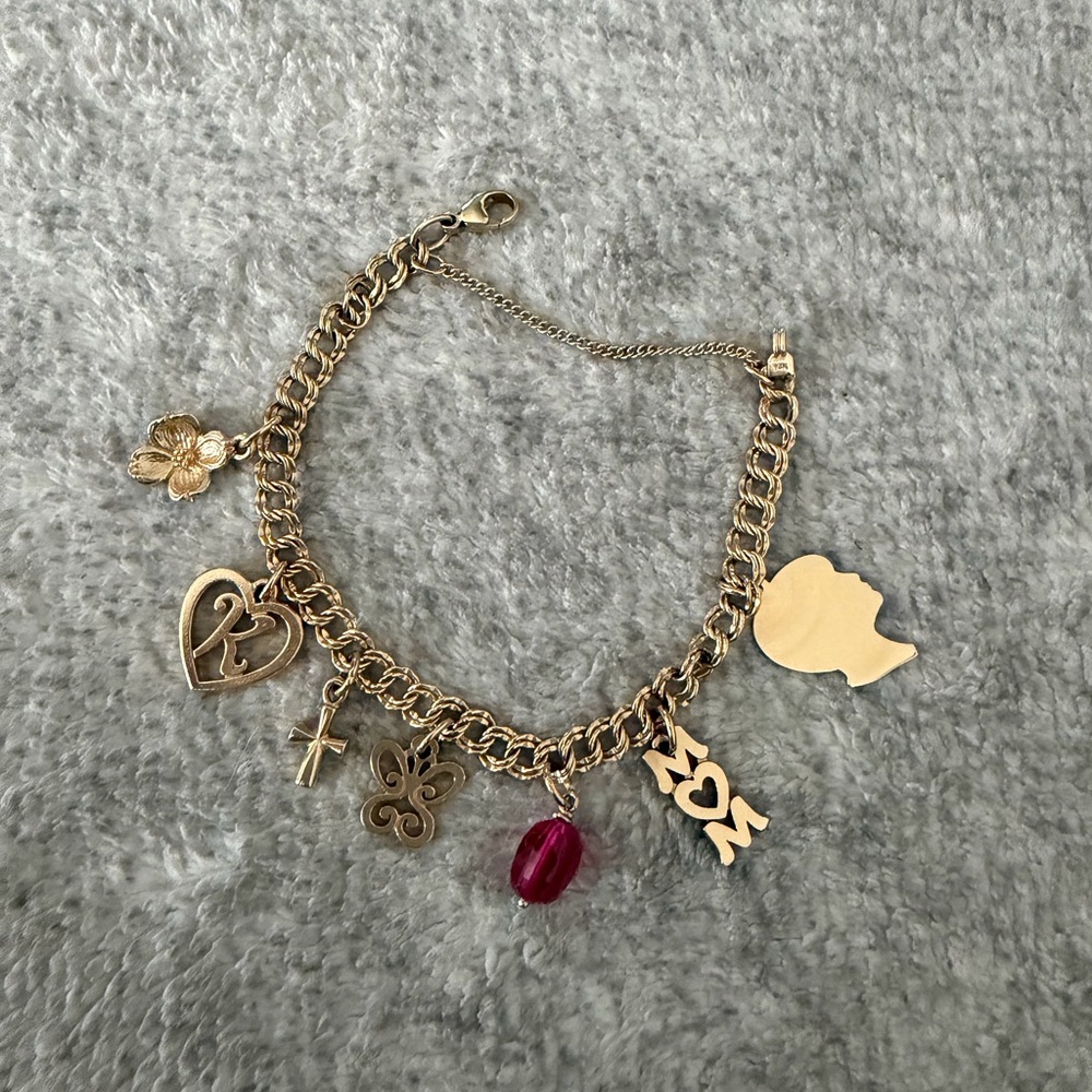 James Avery Gold Charm Bracelet with Red Bead
